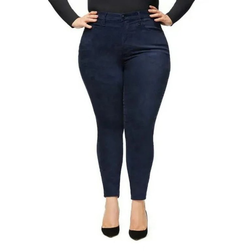Good American Good Leg Crop Velvet Skinny Jeans Stretch Zip Navy Blue Plus Size
